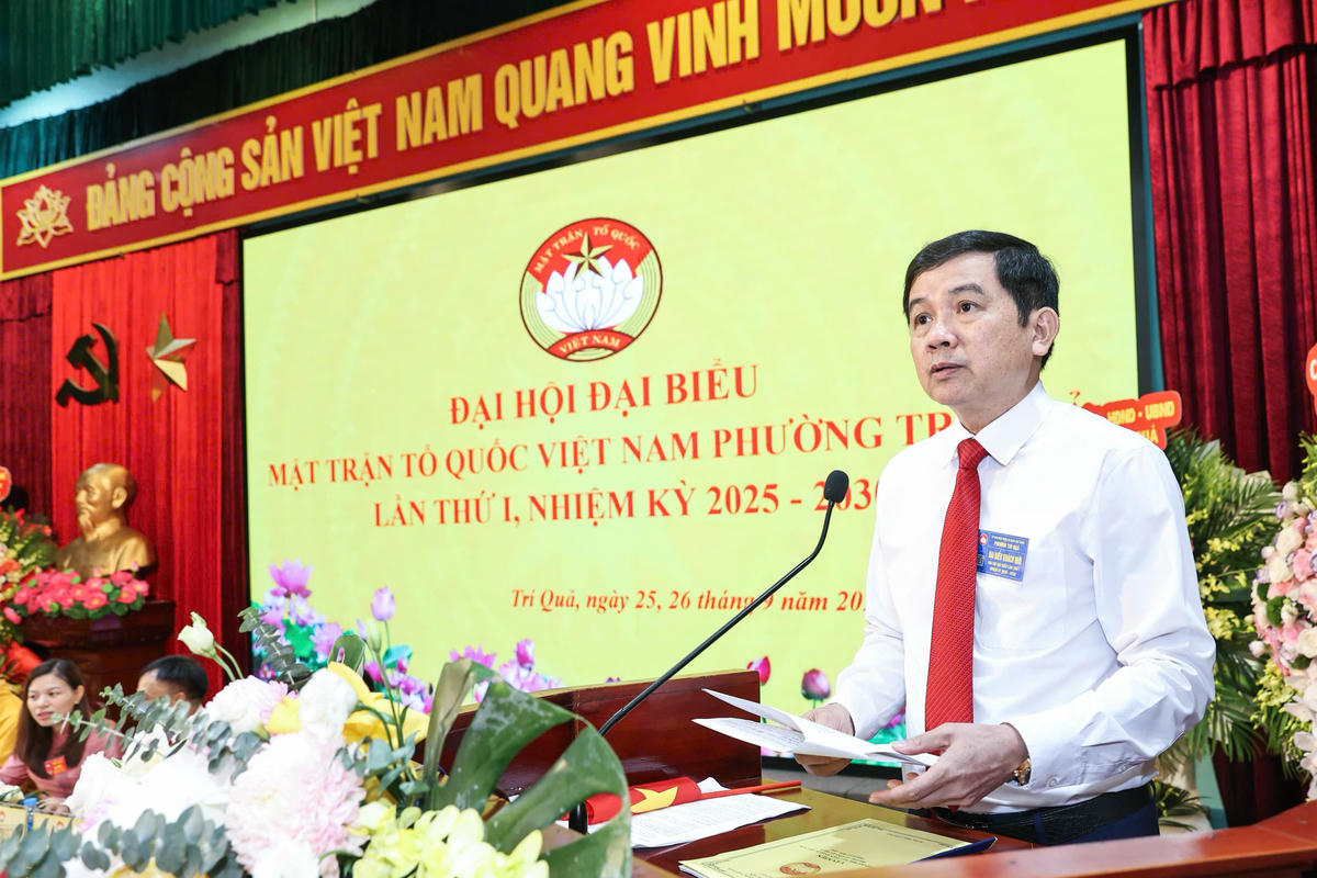 Ông Nguyễn Văn Triển – Phó chủ tịch Ủy ban MTTQ
Việt Nam tỉnh Bắc Ninh phát biểu chỉ đạo đại hội. Ảnh: Quang Vinh