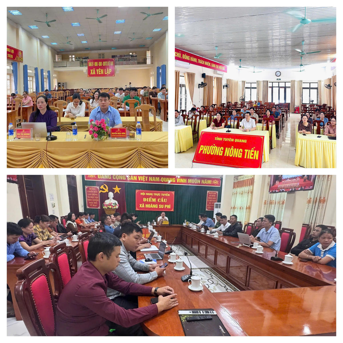 Một số điểm cầu tại các xã, phường trên địa bàn tỉnh Tuyên Quang kết nối với Đại hội.