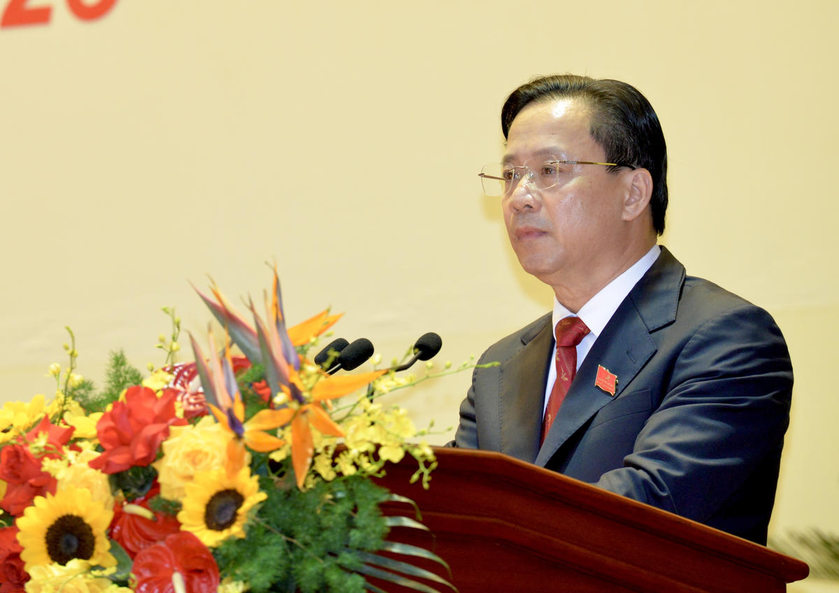 Bí thư Tỉnh ủy Lạng Sơn Hoàng Văn Nghiệm phát biểu bế mạc Đại hội. Ảnh: Ngọc Anh.