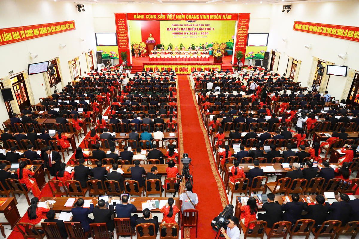 Quang cảnh diễn ra Đại hội Đại biểu Đảng bộ TP Cần Thơ lần thứ I, nhiệm kỳ 2025-2030. Ảnh Trung Kiên. 