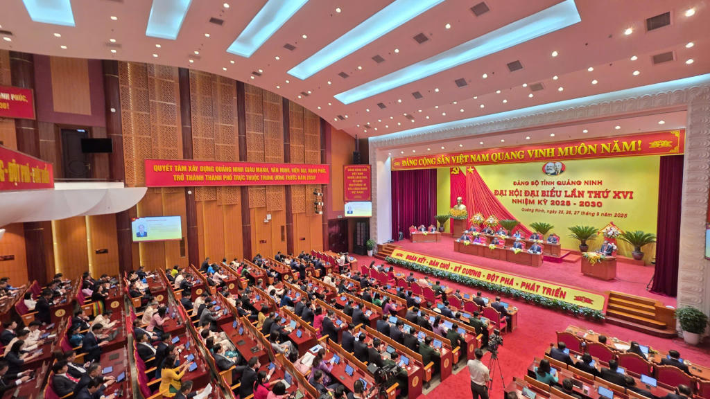 Đại hội đại biểu Đảng bộ tỉnh Quảng Ninh lần thứ XVI, nhiệm kỳ 2025-2030. Ảnh: QMG