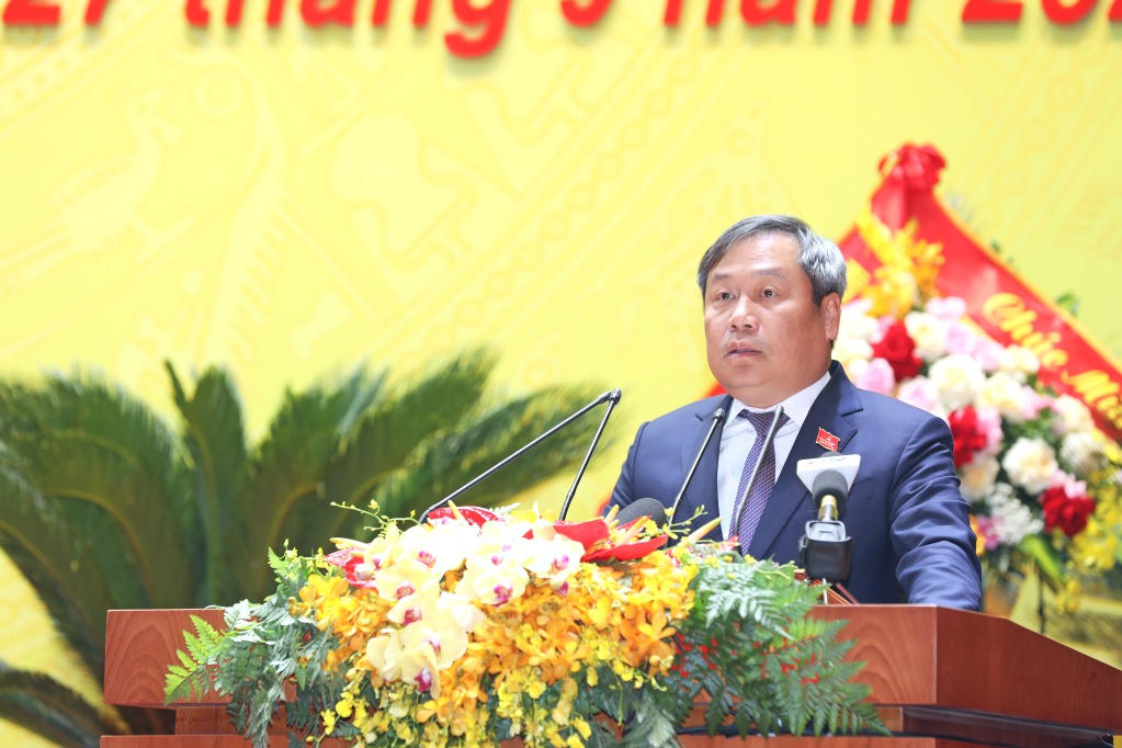 Bí thư Tỉnh ủy Quảng Ninh Vũ Đại Thắng phát biểu bế mạc Đại hội. Ảnh: QMG.