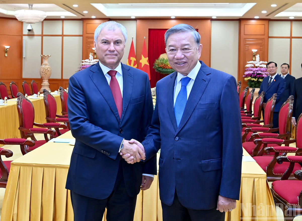 Tổng Bí thư Tô Lâm và Chủ tịch Duma Quốc gia Quốc hội Liên bang Nga Vyacheslav Volodin.