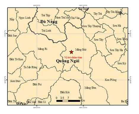 Vị trí tâm chấn động đất
3.6 độ richter ở xã Măng Bút. Ảnh: Viện
Các khoa học Trái đất.