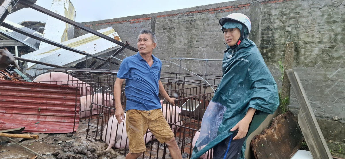 Người dân Nghệ An bàng hoàng sau khi cơn bão số 10 đi qua. Ảnh: ĐB.