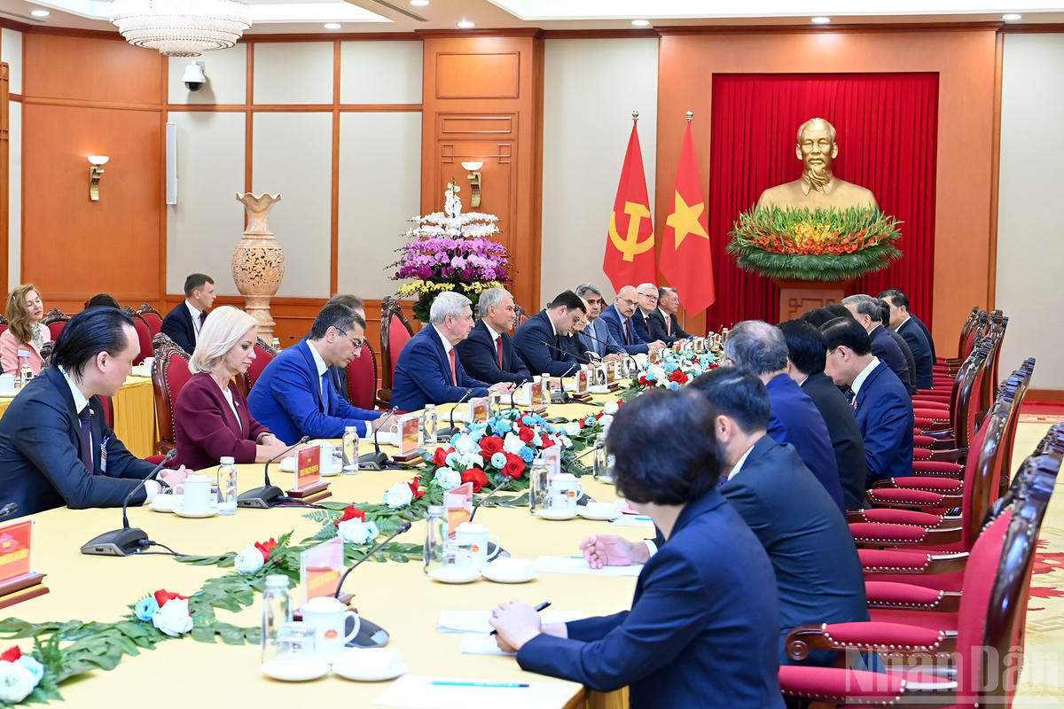 Tổng Bí thư Tô Lâm tiếp Chủ tịch Duma Quốc gia Quốc hội Liên bang Nga Vyacheslav Volodin.