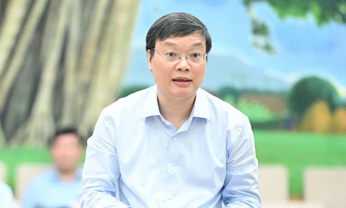 Thứ trưởng Bộ Nội vụ Trương Hải Long báo cáo tại phiên họp. Ảnh: Phạm Thắng.