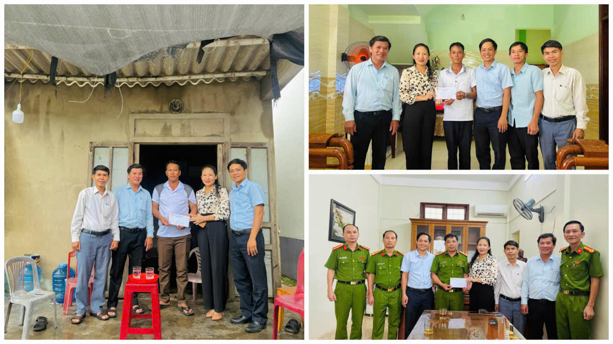 Ủy ban Mặt trận Tổ quốc Việt Nam xã Cửa Việt kết nối mạnh thường
quân, trao quà động viên các cá nhân đã có hành động dũng cảm cứu ngư dân gặp nạn.
Ảnh: MTCV.