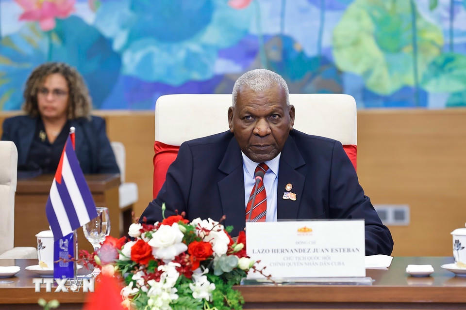 Chủ tịch Quốc hội Cuba Esteban Lazo Hernández phát biểu. (Ảnh: Doãn Tấn/TTXVN)