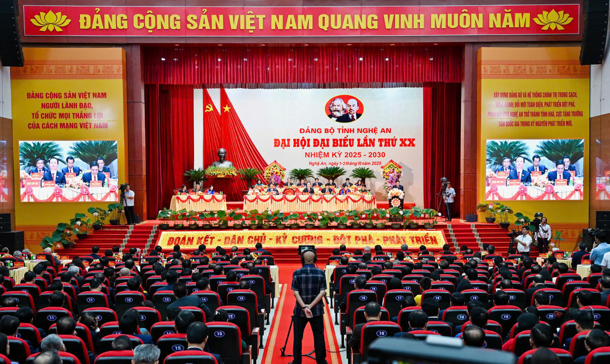 Đại hội đại biểu Đảng bộ tỉnh Nghệ An lần thứ XX, nhiệm kỳ 2025-2030. Ảnh: BTG
