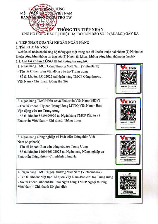 Thông tin tiếp nhận ủng hộ