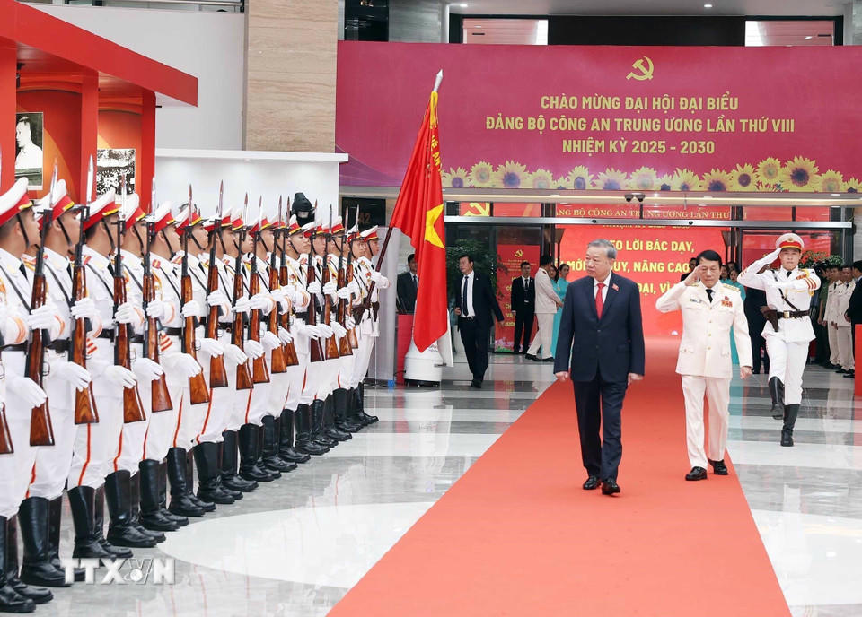 Tổng Bí thư Tô Lâm dự Đại hội đại biểu Đảng bộ Công an Trung ương lần thứ VIII. (Ảnh: Thống Nhất/TTXVN)