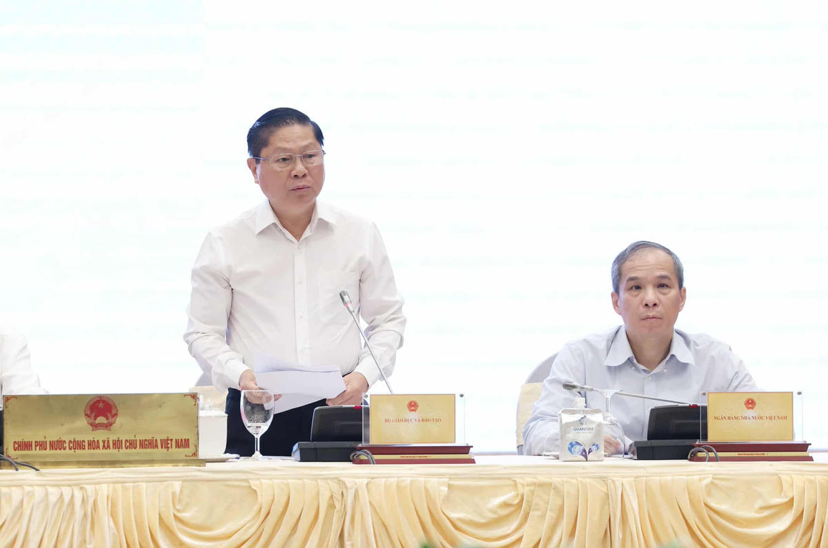 Thứ trưởng Bộ Giáo dục và Đào tạo Lê Tấn Dũng trả lời tại cuộc họp báo. Ảnh: VGP/NB.