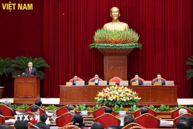 Tổng Bí thư Tô Lâm phát biểu khai mạc Hội nghị lần thứ mười ba, Ban Chấp hành Trung ương Đảng khóa XIII. (Ảnh: Thống Nhất/TTXVN)