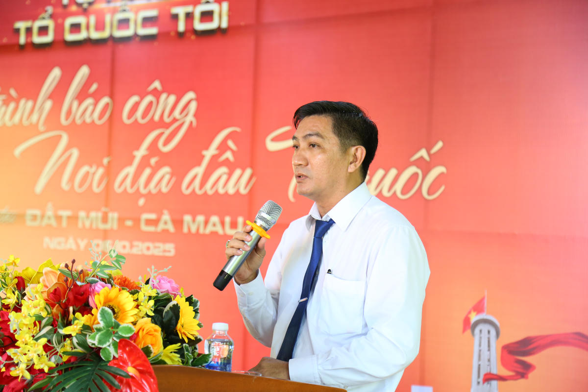 Ông Bùi Minh Hải - Phó chủ tịch Ủy ban MTTQ Việt Nam tỉnh Cà Mau phát biểu tại chương trình. Ảnh: Thanh Tiến.