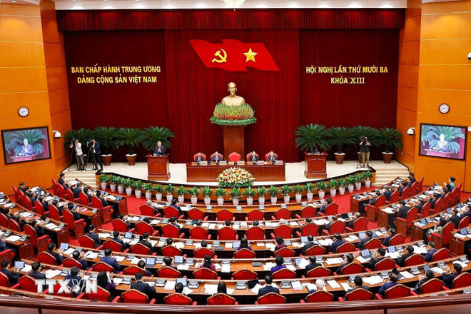 Phiên khai mạc Hội nghị lần thứ mười ba, Ban Chấp hành Trung ương Đảng khóa XIII. (Ảnh: Doãn Tấn/TTXVN)