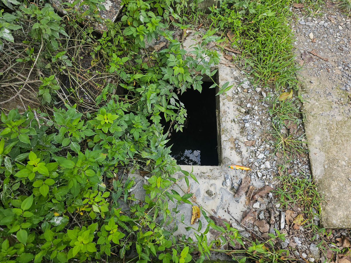 Đường mương dọc tuyến đường bị mất nắp đậy bê tông ở nhiều vị trí. Ảnh: Đình Minh