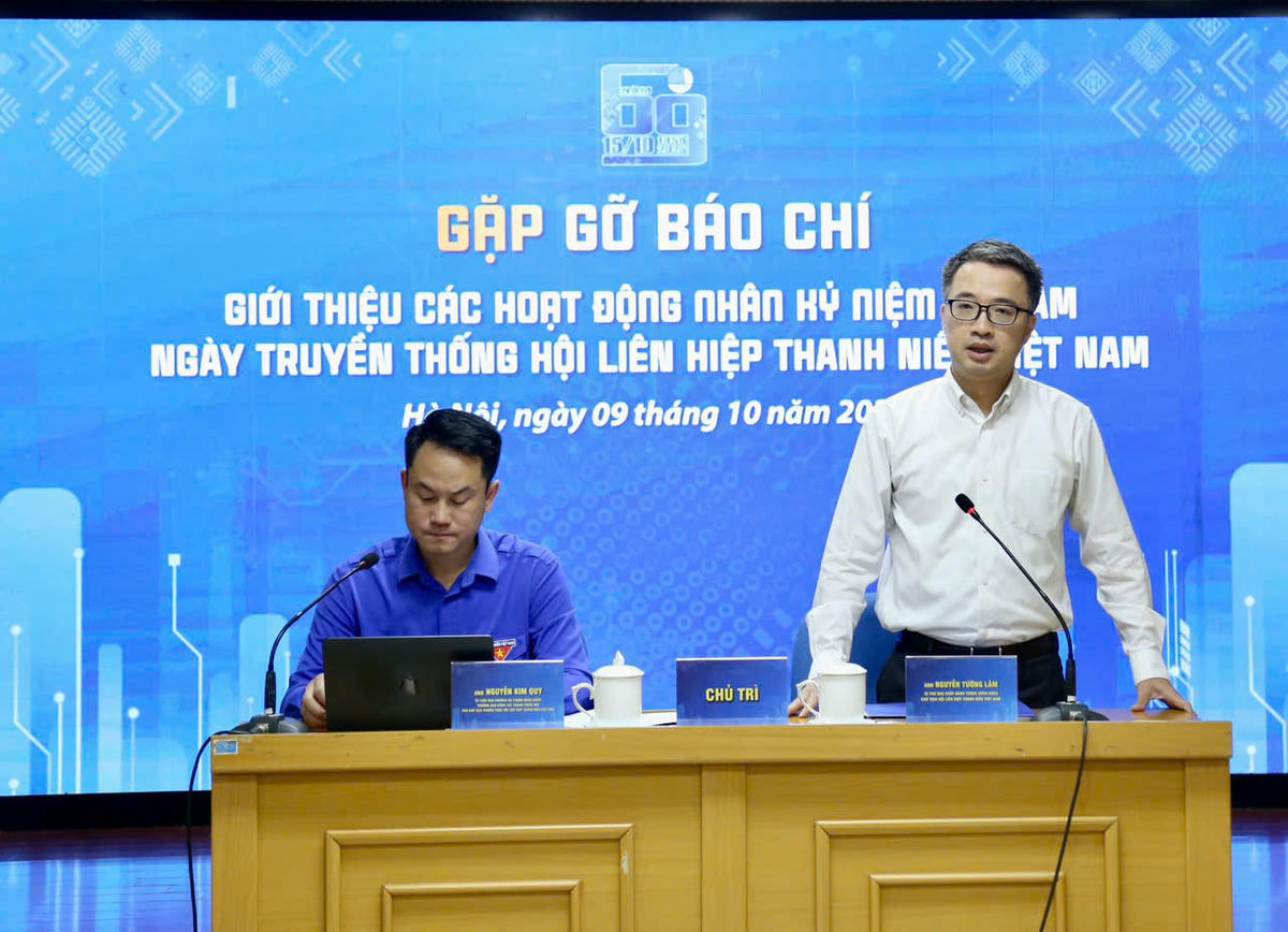 Bí thư Trung ương Đoàn, Chủ tịch Hội Liên hiệp Thanh niên Việt Nam Nguyễn Tường Lâm phát biểu tại buổi gặp gỡ báo chí. Ảnh: Lâm Hải