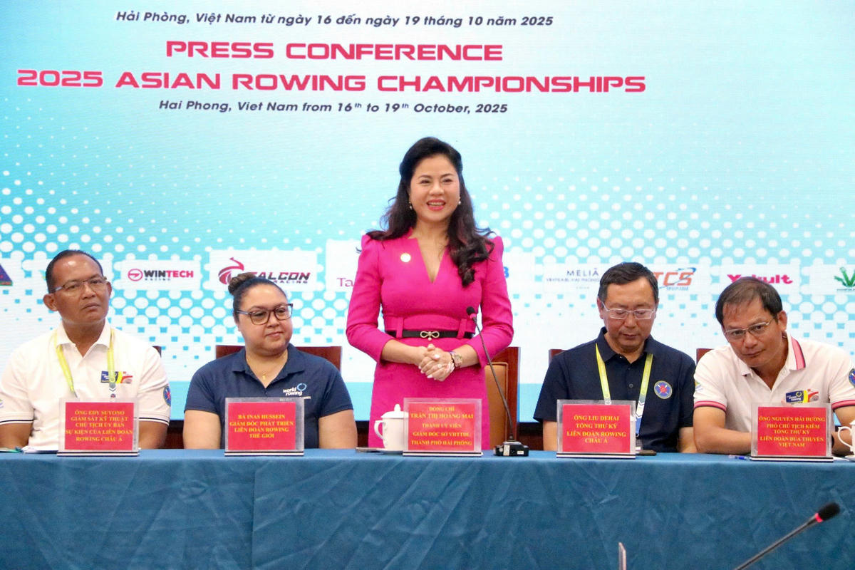 Bà Trần Thị Hoàng Mai – Giám đốc Sở Văn hoá, Thể thao và Du lịch TP Hải Phòng phát biểu tại cuộc họp báo. Ảnh: PT.&nbsp;