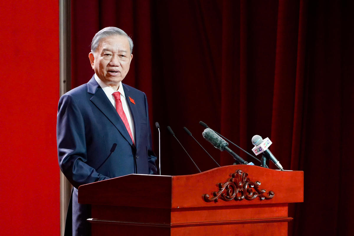 Tổng Bí thư Tô Lâm phát biểu chỉ đạo Đại hội đại biểu Đảng bộ TP Hồ Chí Minh lần thứ I. Ảnh: Đ.H.