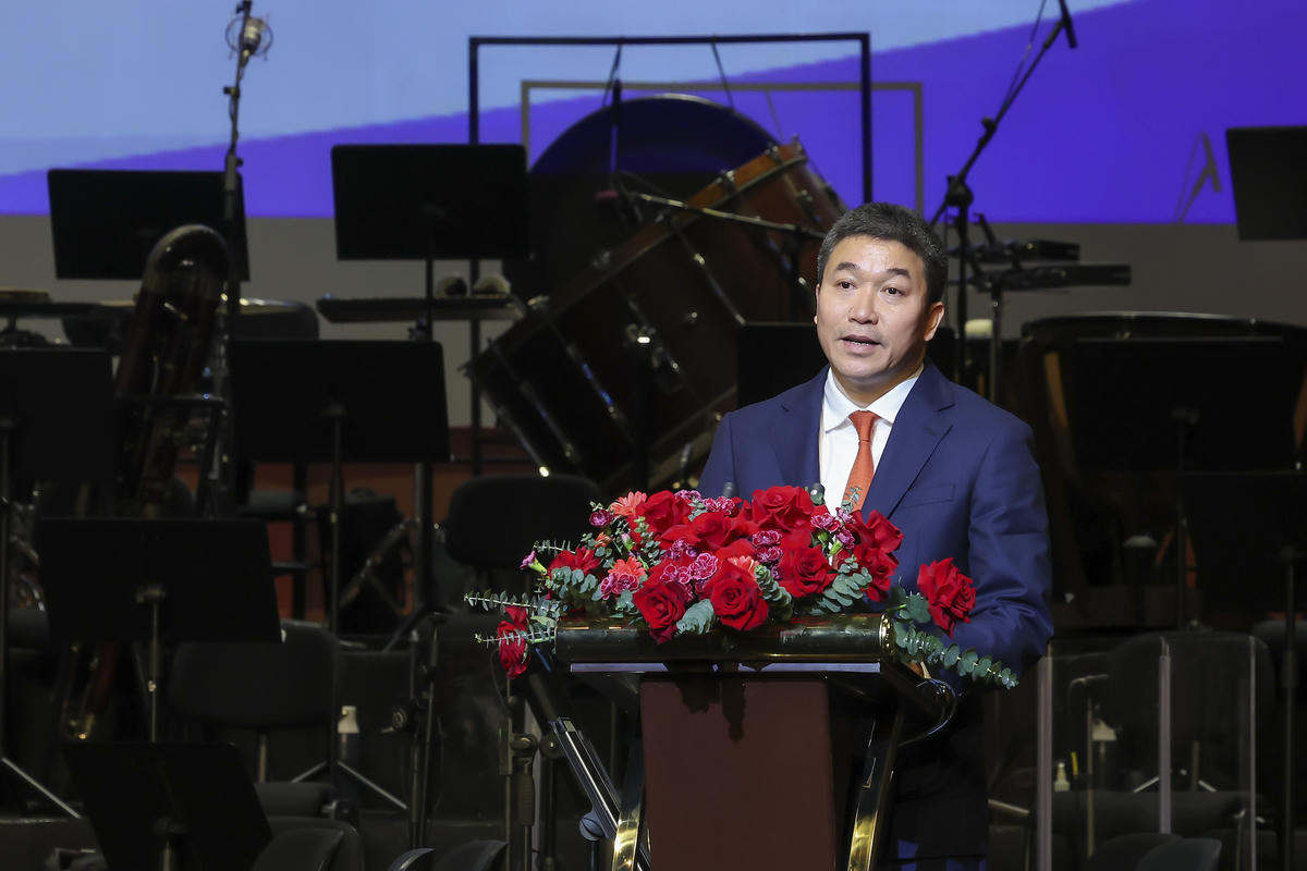 Chủ tịch Liên hiệp các tổ chức hữu nghị Việt Nam Phan Anh Sơn phát biểu tại Lễ kỉ niệm. Ảnh: Nguyễn Yến.