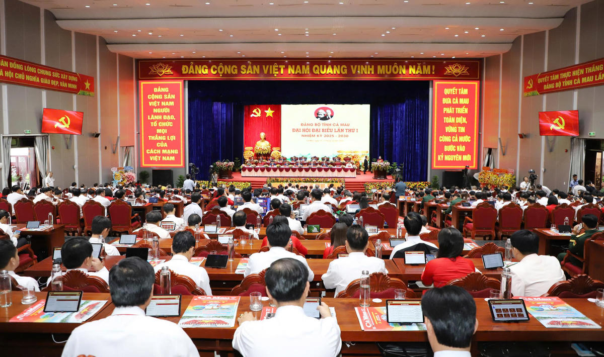 Quang cảnh Đại hội đại biểu Đảng bộ tỉnh Cà Mau lần thứ I, nhiệm kỳ 2025-2030. Ảnh Trung Kiên.