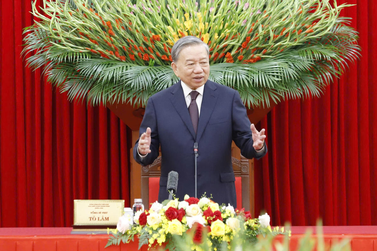 Tổng Bí thư Tô Lâm phát biểu tại buổi gặp mặt.