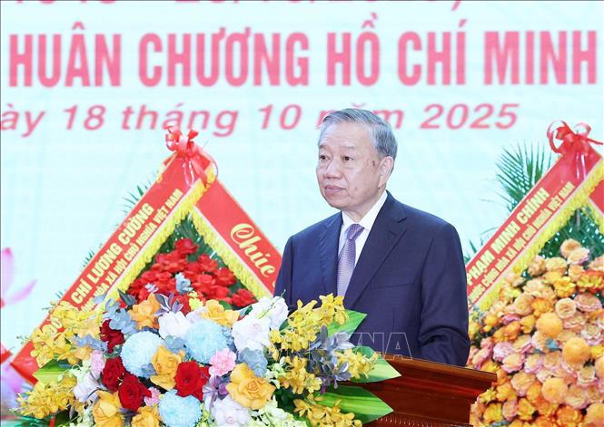 Tổng Bí thư Tô Lâm phát biểu tại lễ kỷ niệm (Ảnh: Thống Nhất/TTXVN)