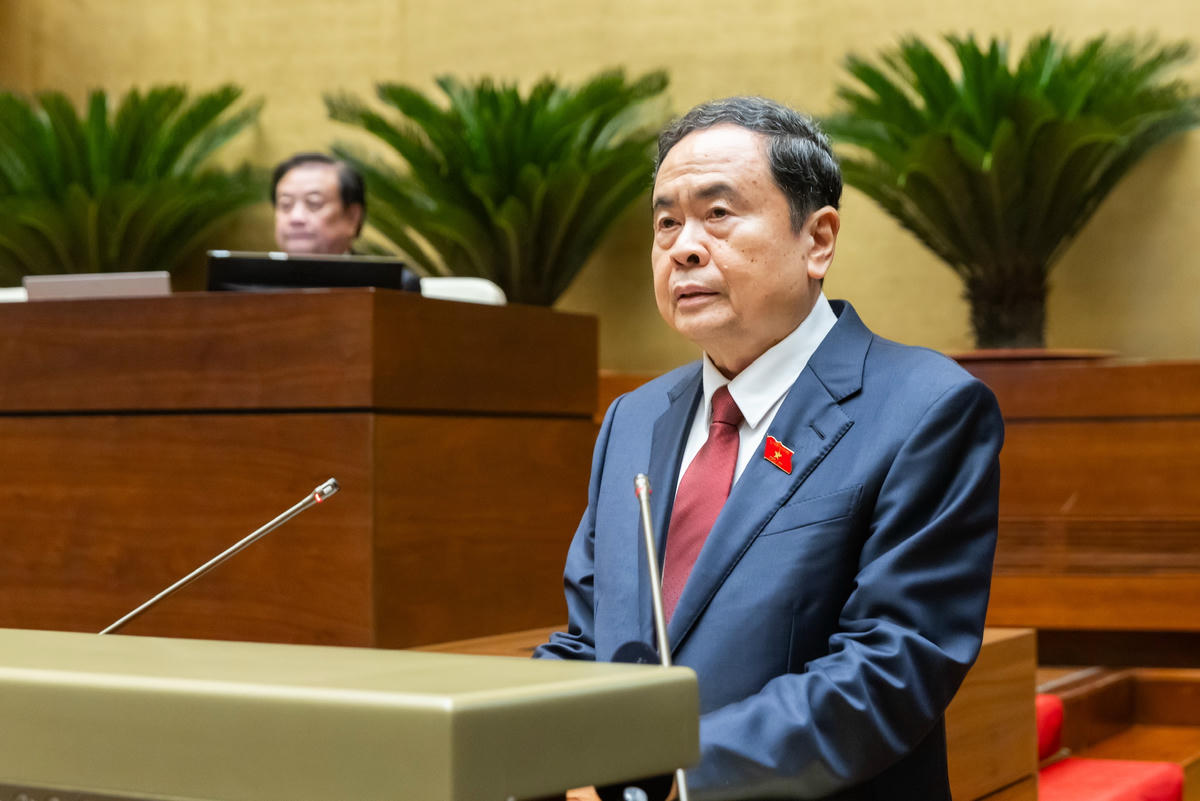 Chủ tịch Quốc hội Trần Thanh Mẫn báo cáo trước Quốc hội (Ảnh: Quang Vinh)