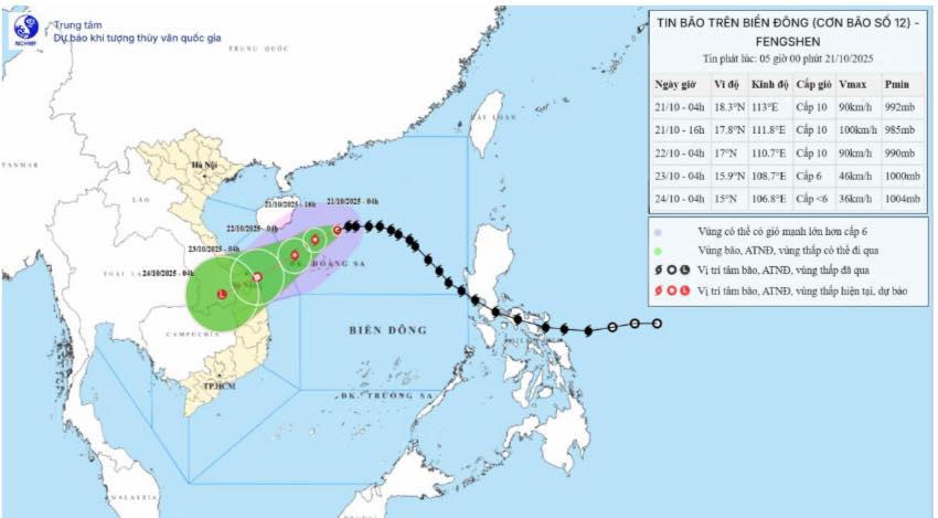 Hướng đi của bão số 12. Nguồn: Trung tâm Dự báo Khí tượng Thủy văn Quốc gia.