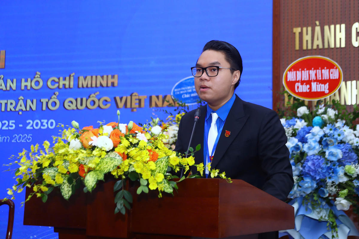 Đồng chí Trần Minh Quang – Bí thư Đoàn TNCS Hồ Chí Minh Cơ quan UBTƯ MTTQ Việt Nam nhiệm kỳ 2025–2030 phát biểu nhận nhiệm vụ. Ảnh: Lê Khánh.