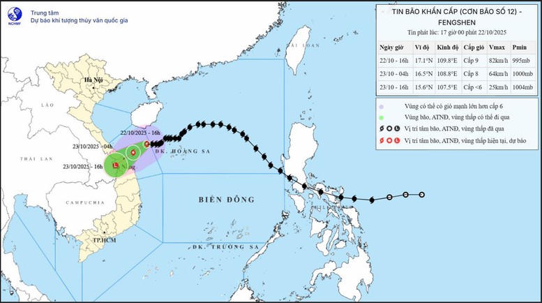Do ảnh hưởng của hoàn lưu bão số 12 khu vực Trung Trung Bộ có khả năng xảy ra đợt mưa lớn trên diện rộng, kéo dài nhiều ngày, cục bộ có nơi mưa rất to trên 800mm - Ảnh: Trung tâm dự báo khí tượng thủy văn quốc gia.