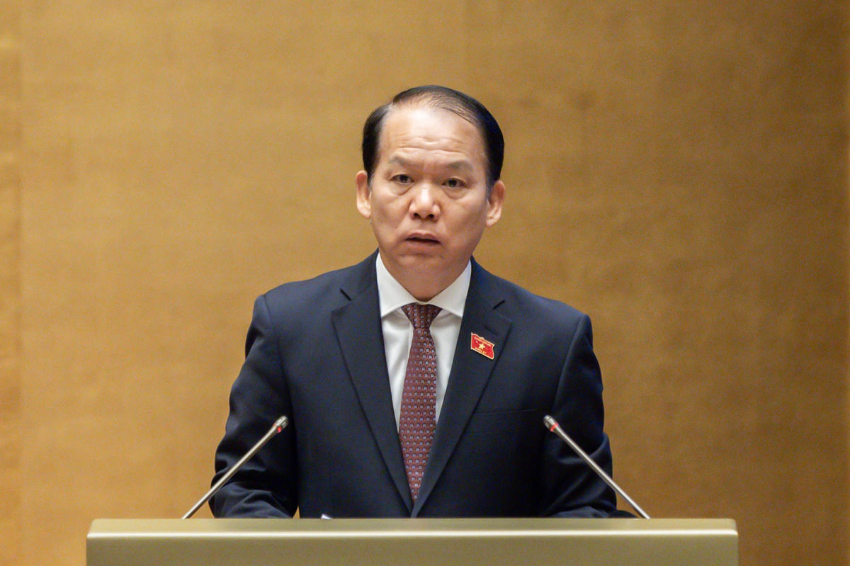 Chủ nhiệm Ủy ban Pháp luật và Tư pháp của Quốc hội Hoàng Thanh Tùng trình bày báo cáo thẩm tra. Ảnh: Quang Vinh.