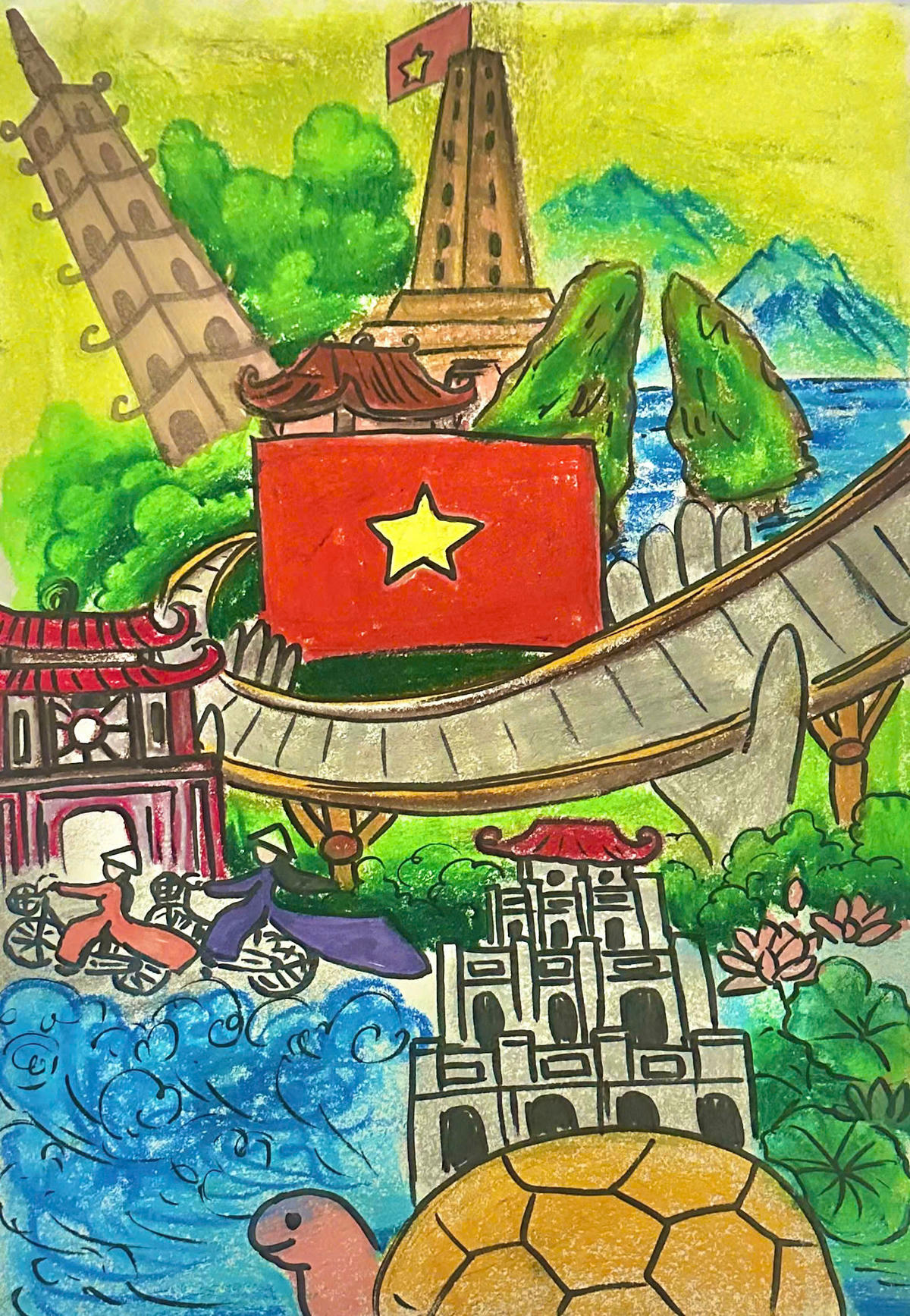 Yếu tố lịch sử được thể hiện qua tác phẩm tranh dự thi của thí sinh.