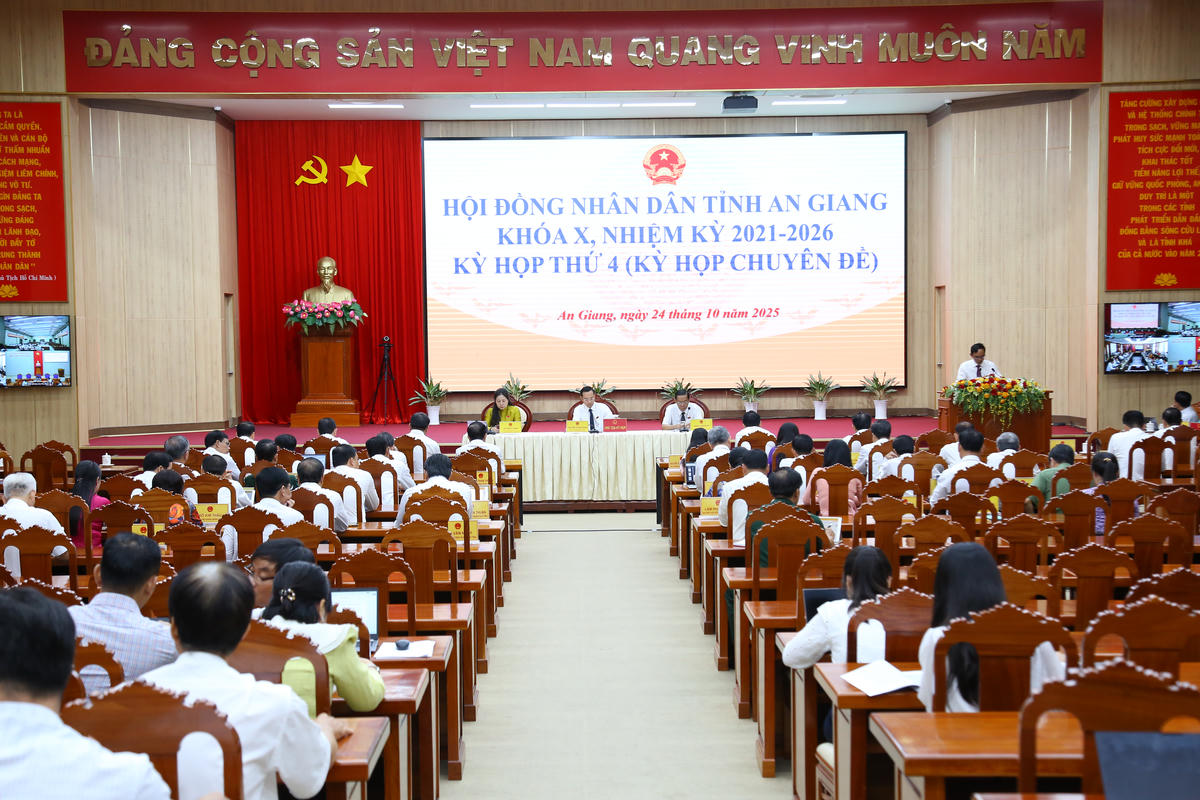 Điểm cầu chính tại Hội trường lớn của Tỉnh ủy An Giang. (ảnh: THANH TIẾN)