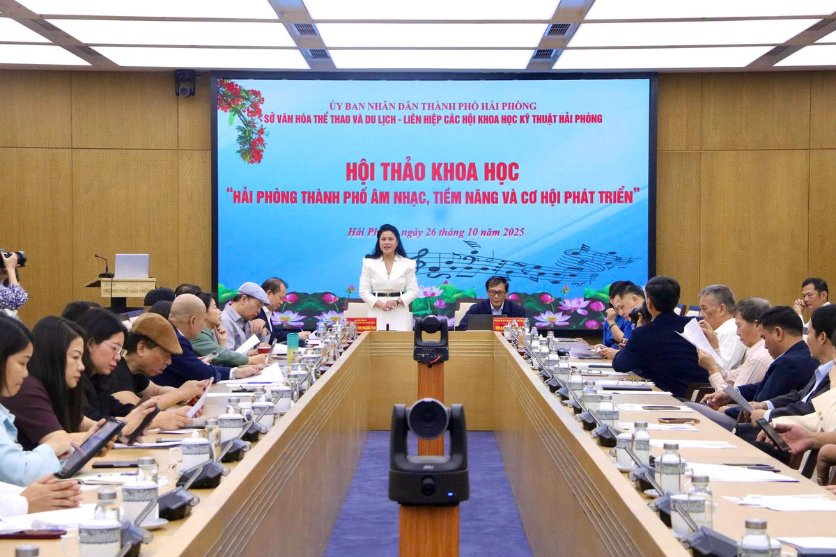 Giám đốc Sở VHTTDL thành phố Trần Thị Hoàng Mai phát biểu khai mạc hội thảo. Ảnh: PT. 