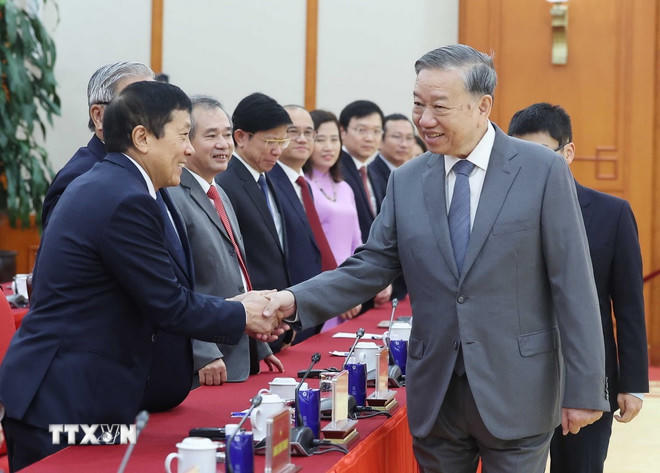 Tổng Bí thư Tô Lâm và các đại biểu. (Ảnh: Thống Nhất/TTXVN).