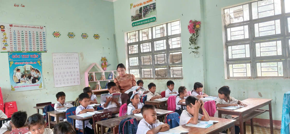 Phần lớn học sinh trong lớp cô Nguyệt dạy là người dân tộc thiểu số Gia Rai. Ảnh: NVCC.