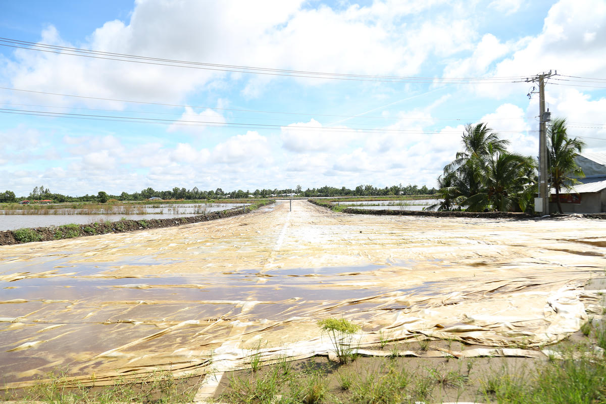 Nút giao&nbsp;DT962, Dự án đường Hồ Chí Minh đoạn Rạch Sỏi - Bến Nhất, Gò Quao - Vĩnh Thuận đang chờ cát để đắp nền. (ảnh: Thanh Tiến).