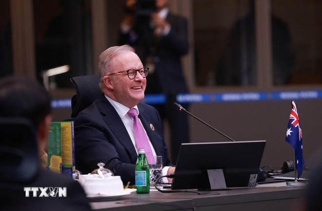 Thủ tướng Australia Anthony Albanese phát biểu. (Ảnh: Dương Giang/TTXVN)