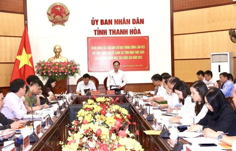Ông Đầu Thanh Tùng, Phó Chủ tịch UBND tỉnh Thanh Hóa phát biểu tại buổi làm việc. Ảnh: Quỳnh Trâm