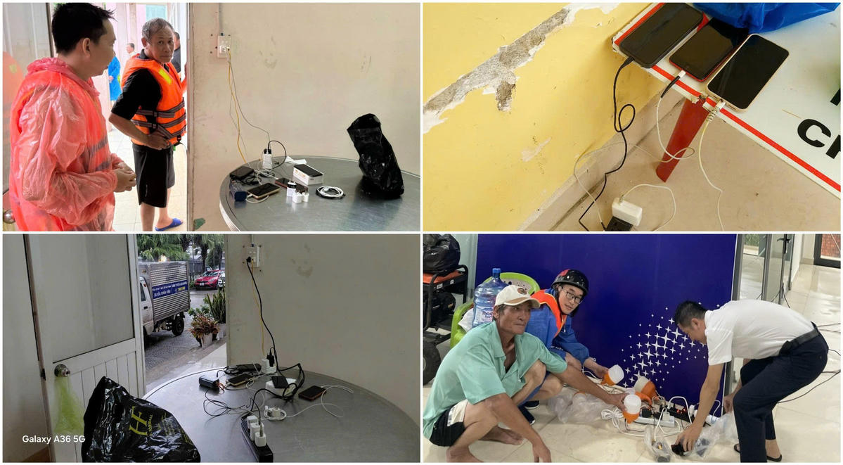 Các Đội Quản lý điện giúp người dân sạc các thiết bị điện cần thiết. Ảnh: Đức Lâm..