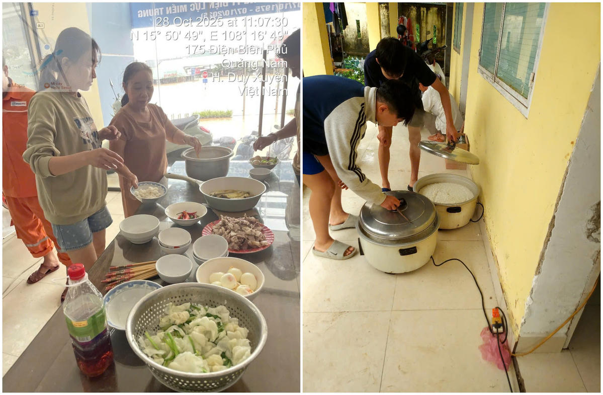Các đơn vị ngành điện hỗ trợ người dân và đoàn cứu trợ nấu ăn. Ảnh: Đức Lâm.