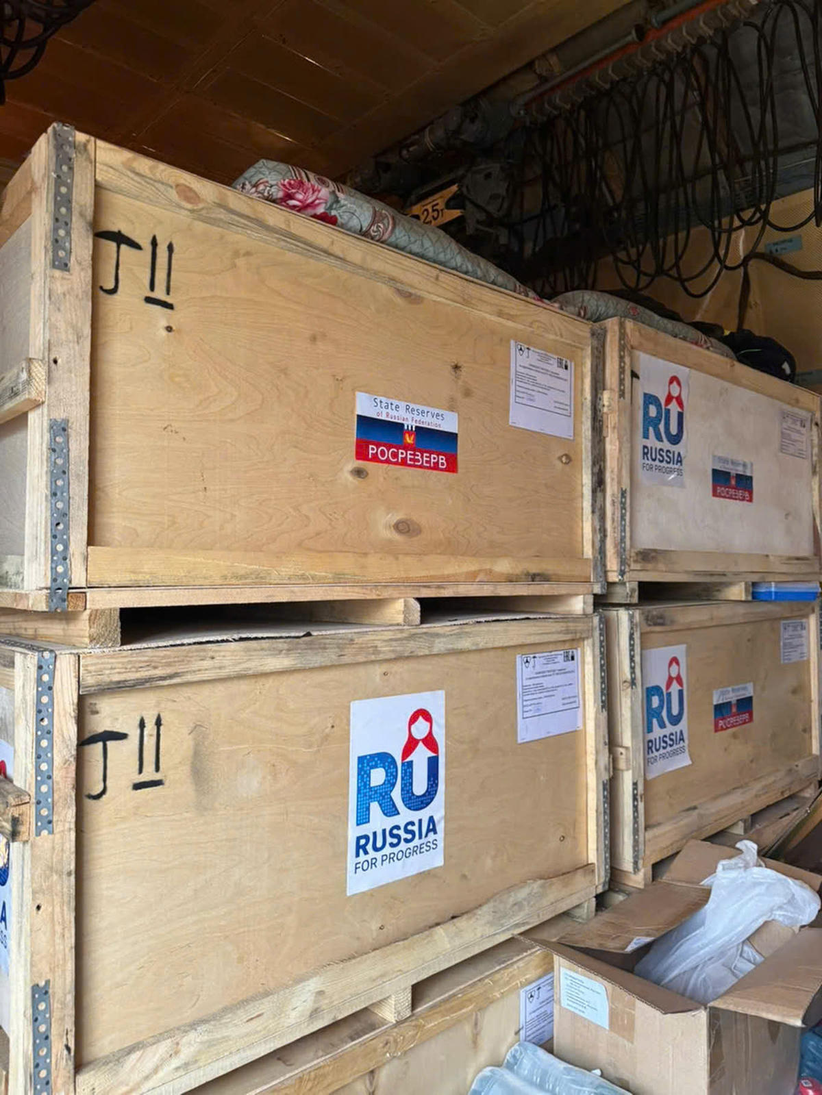 Cận cảnh lô hàng viện trợ của Nga cho Việt Nam. Ảnh: Cục QL Đê điều và Phòng, Chống thiên tai.