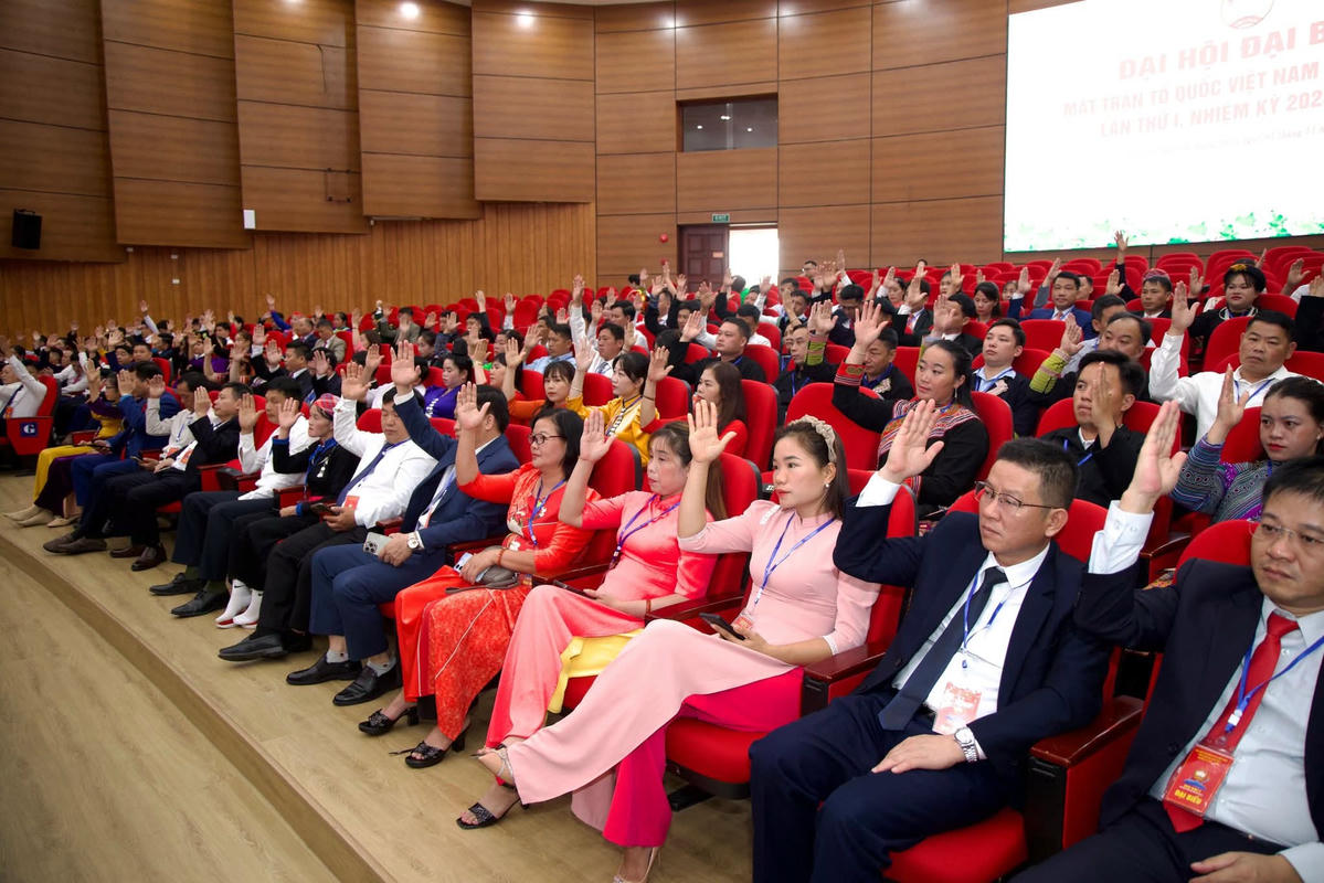 Đại biểu dự đại hội biểu quyết các nội dung, chương trình đại hội. Ảnh: Thanh Xuân.