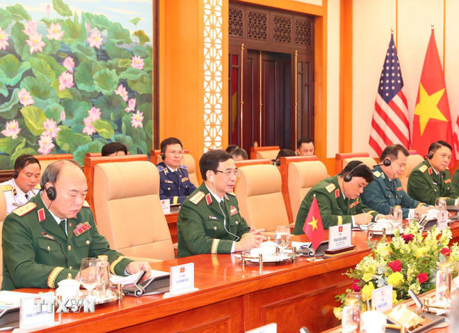 Đại tướng, Bộ trưởng Quốc phòng Phan Văn Giang tại buổi hội đàm. (Ảnh: Trọng Đức/TTXVN)