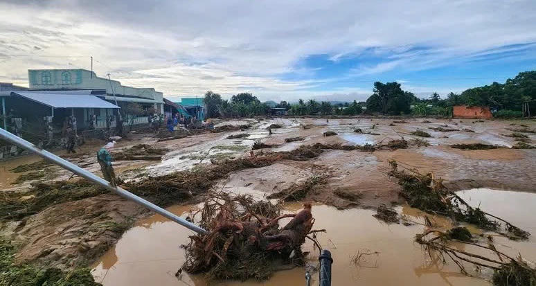 Quang cảnh tan hoang sau khi lũ rút. (ảnh L.C)