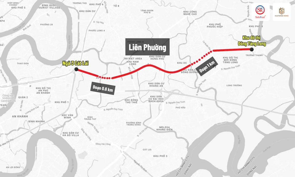 Đường Liên Phường cũng đồng bộ hoàn hảo với các dự án lớn: Mở rộng Đỗ Xuân Hợp (trị giá 870 tỷ đồng, dự kiến hoàn thành trong năm 2025), Siêu dự án Vành đai 3 (thông xe một phần vào cuối năm 2025), Cao tốc TP Hồ Chí Minh - Long Thành - Dầu Giây. Qua dó, tạo thành mạng lưới giao thông liên vùng hiện đại, giảm thời gian di chuyển về trung tâm TP, chỉnh trang đô thị và thúc đẩy phát triển kinh tế - xã hội khu Đông.