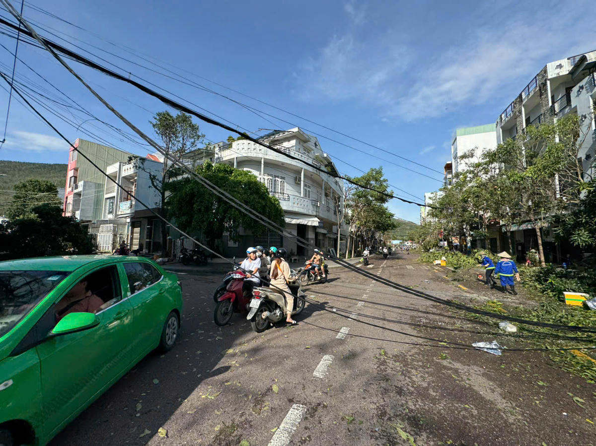 Dây điện bị đứt trên đường Chương Dương, tỉnh Gia Lai. Ảnh: CV.