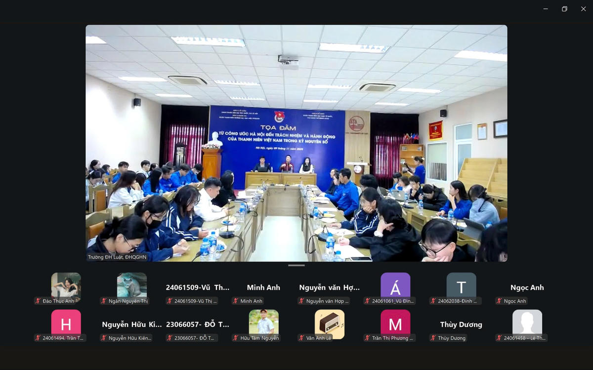 Các đại biểu, đoàn viên, thanh niên tham dự Tọa đàm tại các điểm cầu trực tuyến.